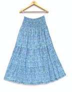 Sky Blue Floral Cotton Elastic Waist Maxi Skirt
