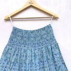 Sky Blue Floral Cotton Elastic Waist Maxi Skirt