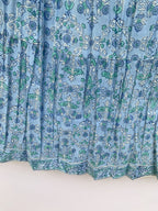 Sky Blue Floral Cotton Elastic Waist Maxi Skirt